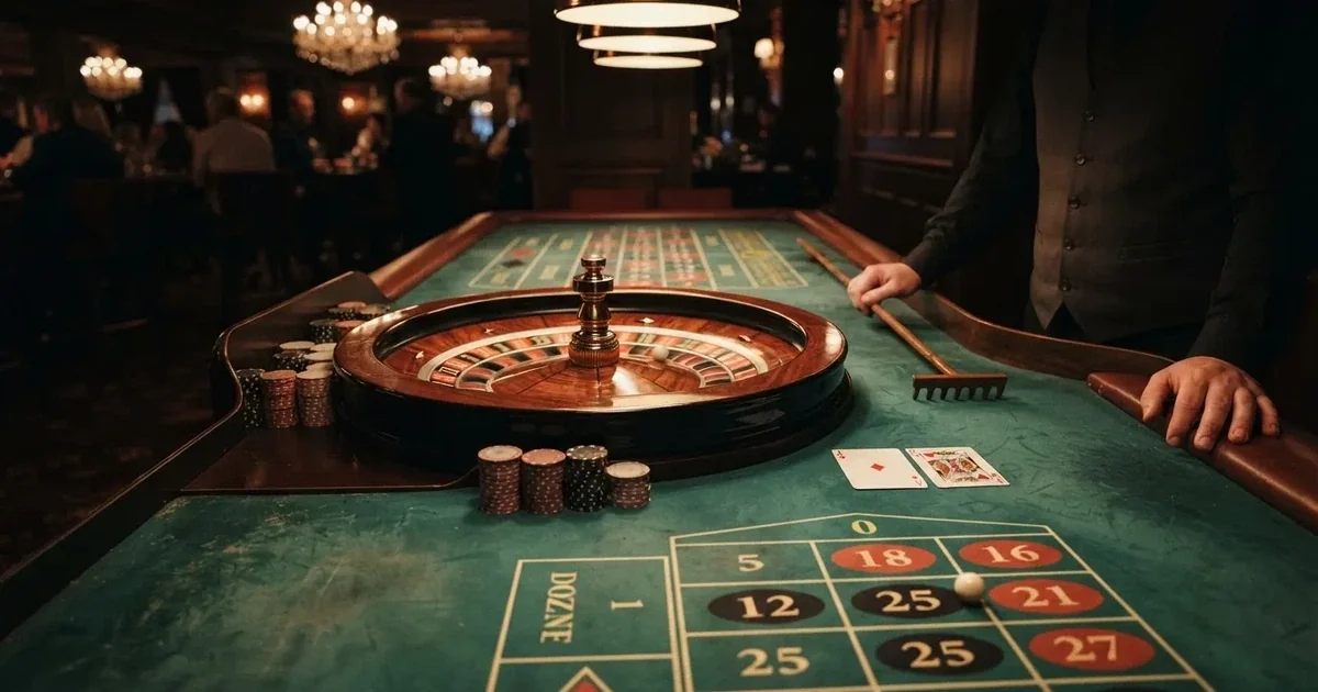 Opplyst spillebord med kort, sett ovenfra — live roulette in norway