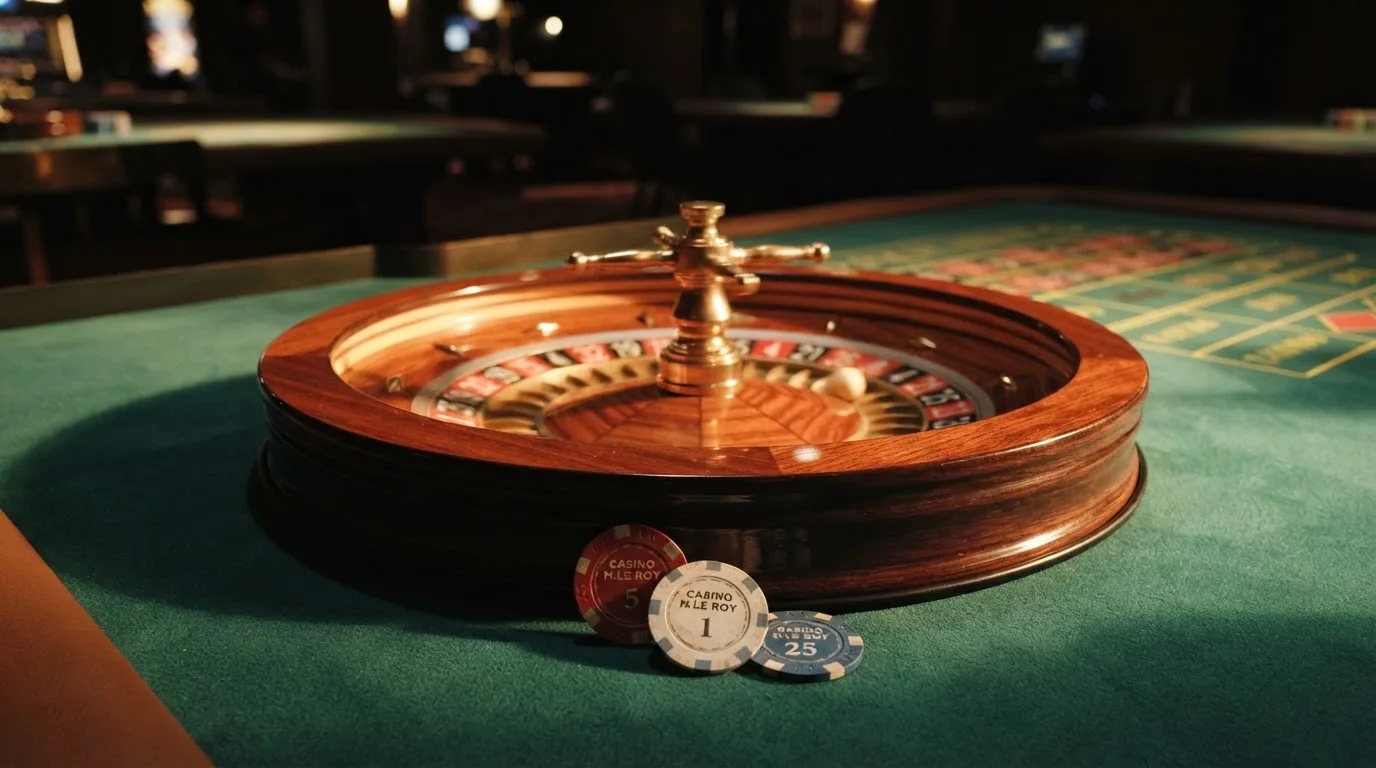 Rulettehjul og sjetonger på grønn filt i varmt kveldslys — norske casinoer på ios
